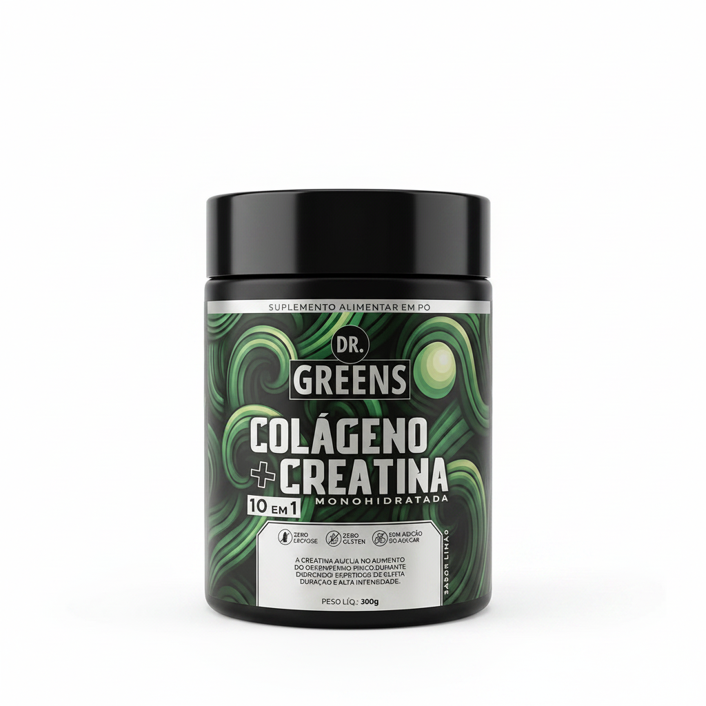 Creatina Monohidratada Dr. Greens Suplemento Alimentar fundo branco
